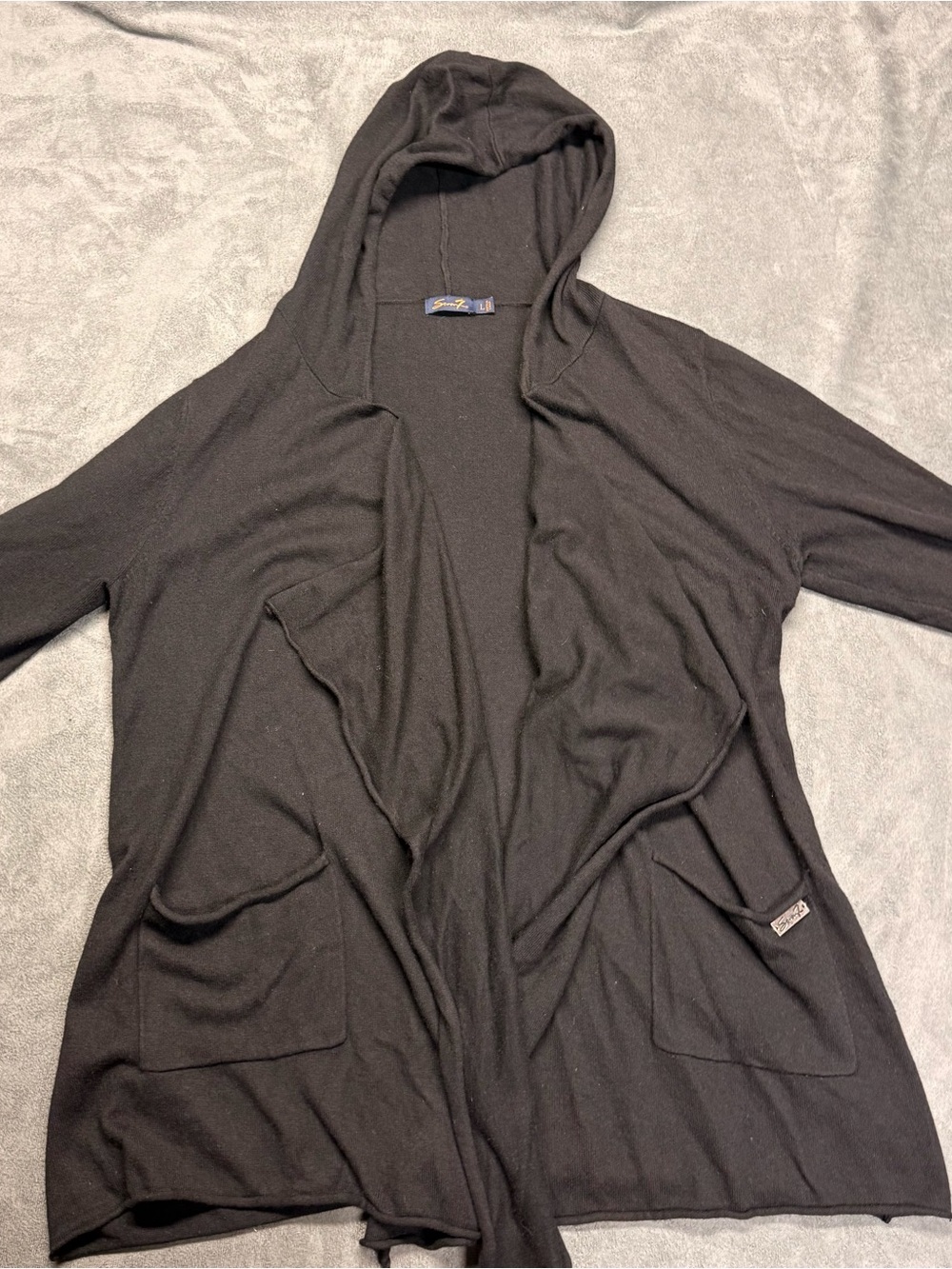 Seven7 Black Hooded Open Cardigan